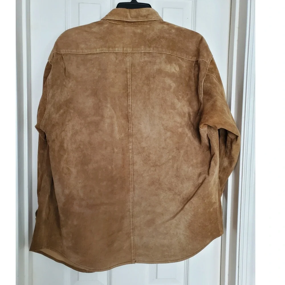 J. Peterman Co Suede Leather Shirt Brown Western Workwear Button Up Jacket Small